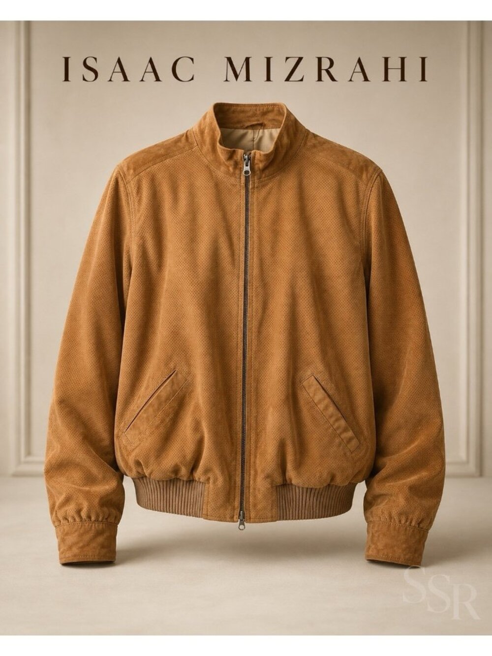 Isaac Mizrahi for Target XXL Tan Suede Leather Perforated Bomber Jacket Y2K